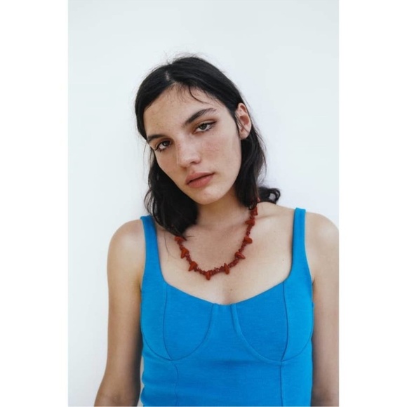 Zara Blue Corset Stitch Mini Dress Size Small‎ - Picture 5 of 13